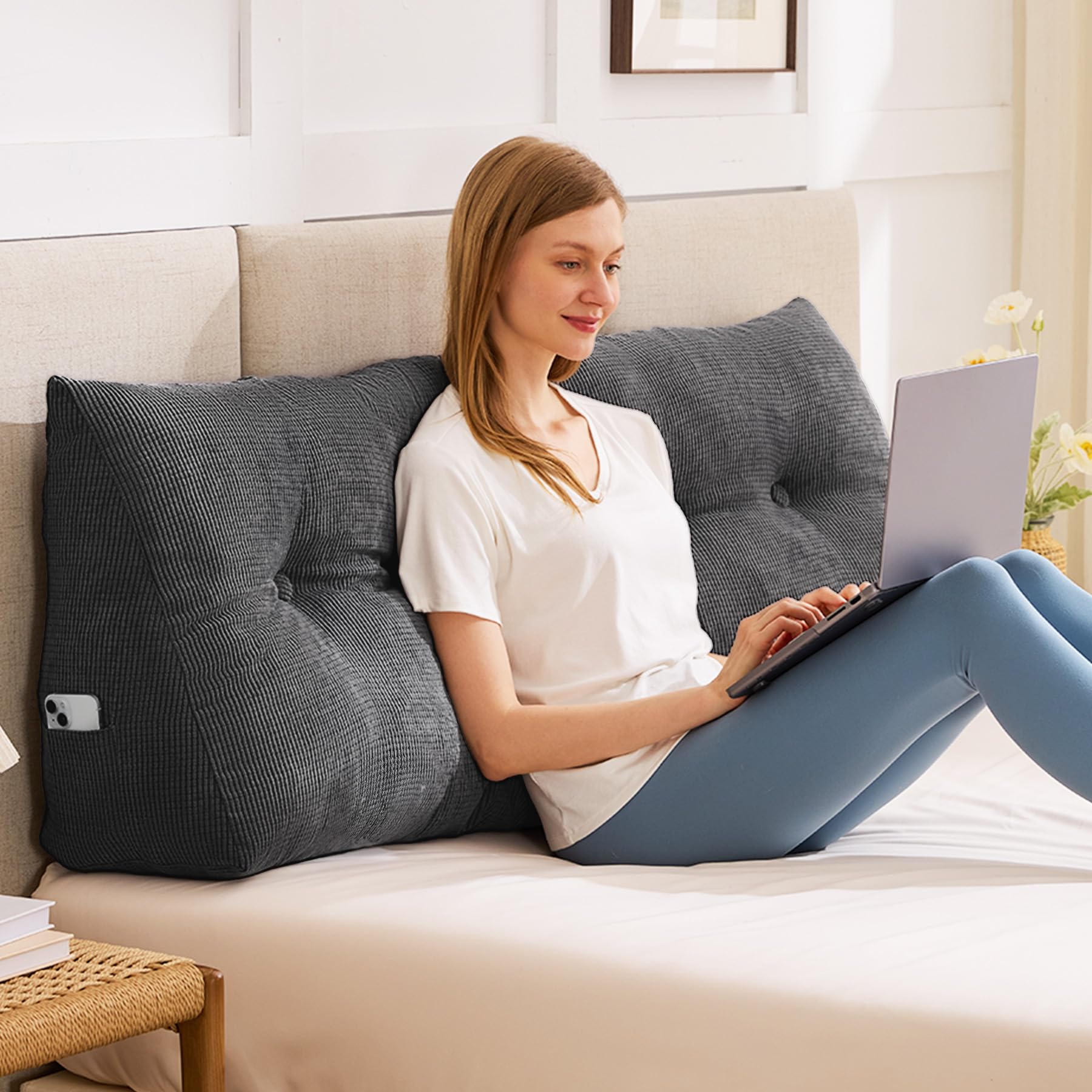 Photo 1 of IASEAHK Headboard Pillow King, Triangle Pillows for Headboard, Head Board Backrest Wedge Pillow for Reading Sitting Working, Daybed Pillows with Removable Cover for Bed Dorm Sofa, Black