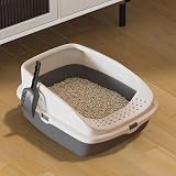 Vivo Technologies Cat Litter Tray Box Open Top with Free Scoop Dark Grey