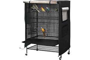 COHYVER Universal Big Bird cage Cover with 2 Windows and 2 Storage Pockets,Breathable Large Bird cage Covers for Night,Waterproof & Washable Night Cover for Parakeet Cages,51 inch,Black Color