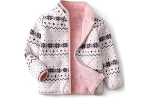YUHANWOO Kids Printed Polar Fleece Jacket Toddler Baby Boys Girls Autumn Winter Warm Sherpa Lining Outerwear Soft Lightweight