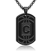 Yifnny Initial A-Z Basketball Dog Tag Necklace for Men, Stainless Steel Basketball Initial Necklace for Men Dog Tag Chain Letter Pendant Personalized Sports Athletes Jewelry Gifts