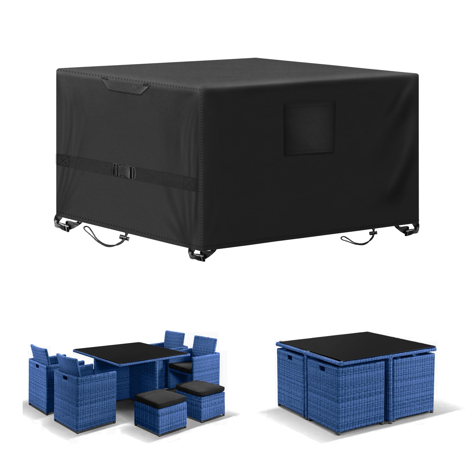 Kovshuiwe Garden Furniture Covers, Waterproof Furniture Cover ,Patio Table Covers 420D Heavy Duty Oxford Fabric Rattan Furniture Cover Windproof Anti-UV for Patio, Outdoor 120x120x74cm(Black) — image 1