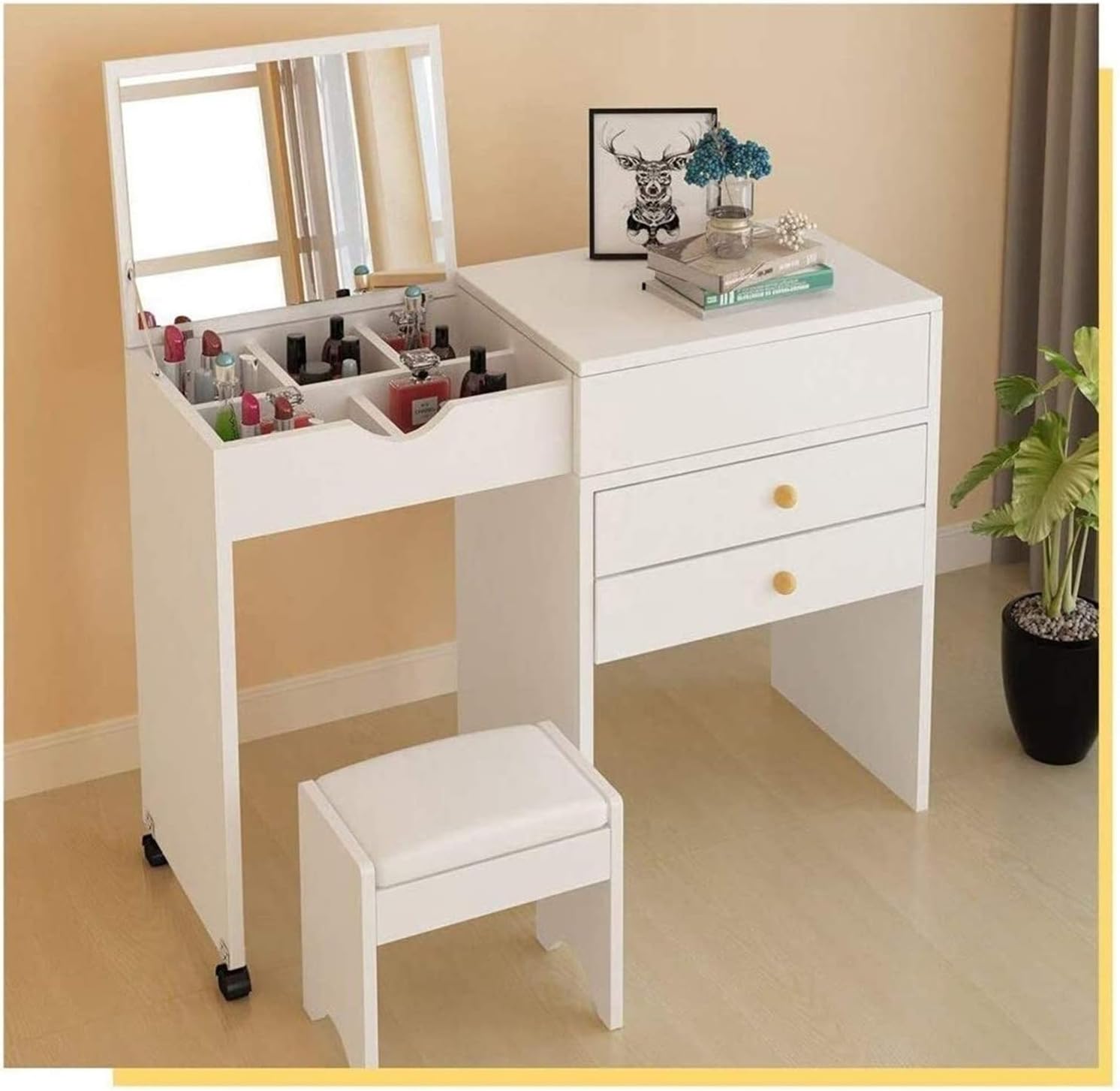 Makeup dressing table Vanity Table Set with Flip Mirror with Sliding