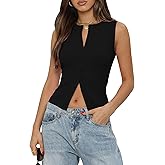 Gleeneat Womens Going Out Tops Ribbed Button Down Sleeveless Tank Top Sexy Slim Fit Y2k Summer Shirt Cute Clothes