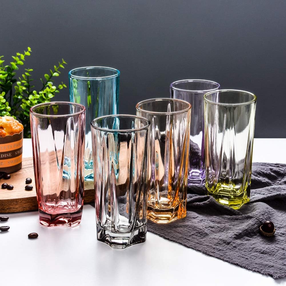 Tumblers Colored Drinking Glasses, Heat resistant For water Beverages Cocktails Clear Drinking Glasses set Set of 6 clear-E 270ml(9.5 oz)
