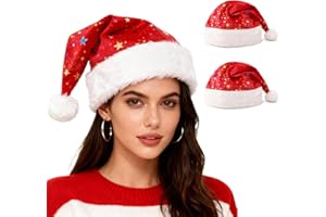 Christmas Hat 2 Pack for Men Women, Plush Xmas Hat for Adults Holiday Headwear for Christmas New Year Party Gatherings