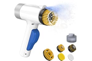 SIMWAL Electric Spin Scrubber 2 in 1 Scrubber Brush & Cleaning Spray with No-Rinse Formula Cleaner IPX7 Full Body Waterproof Bathroom Cleaning Brush With 6 Brush Heads for Kitchen,Bathroom, Grill，Tile