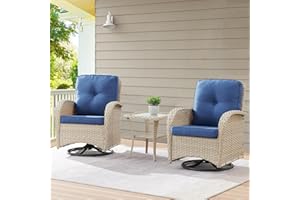 Belord Patio Wicker Chairs Swivel Rocker - Outdoor Swivel Rocking Chairs Set of 2 with Rattan Side Table,3 Piece Patio Swivel Glider Chair Furniture Sets for Patio Porch Pool Light Beige/Blue