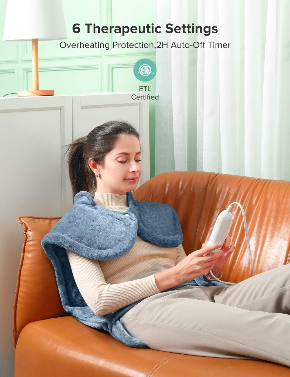 Sable Heating Pad for Neck and Shoulders, 27"x35" Extra Large Full Back Heating Pad for Back Pain and Cramps, 6 Heat Settings for Sport Soreness Relief, 2 Hour Auto Shut-Off, Blue: Health & Personal Care