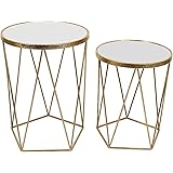 Kingston Living Set of 2 Gold and White Side Tables with Mirror Top 24"