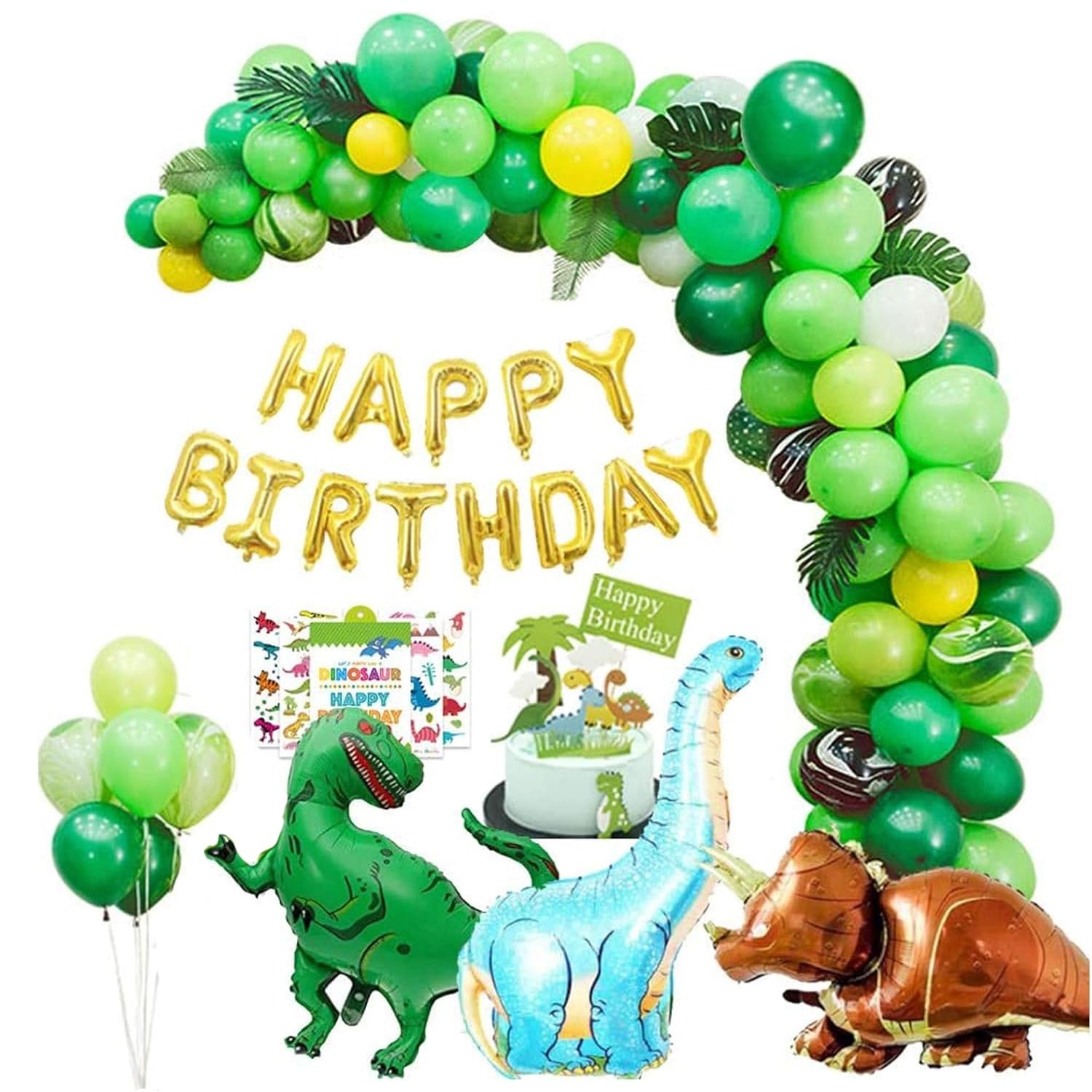 Dinosaur Birthday Decorations - 214 Pcs Banner, Garland & Arch Kit, Dino Party Supplies, Balloons