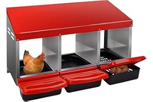Rengue Chicken Nesting Box - 3 Hole Metal Nesting Boxes for Chicken Coop, Laying Boxes for hens with Chicken Perch, Rollout Egg Collection with Protective Lid