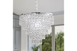 FRIXCHUR 11.8'' Crystal Chandelier Chrome Crystal Ceiling Light Led Flush Mount Crystal Ceiling Pendant Light Metal LED Crystal Pendant Light for Bedroom Living Room Foyer