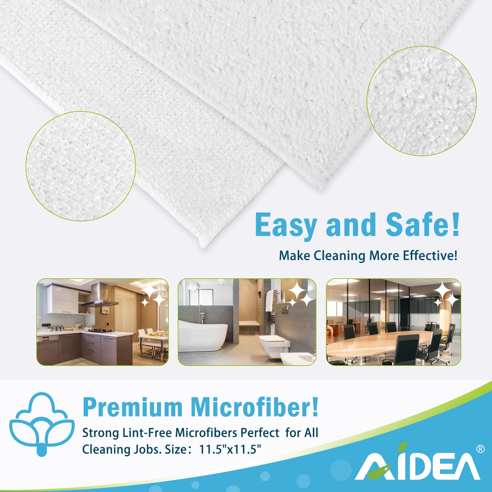 AIDEA Microfiber Cleaning Cloth White 50PK, Microfiber Towels for Cars, Lint Free Rags, Kitchen Towels Dusting Cloth, Bar Rags for Cleaning, Wash Cloth, Dish Cloths White, 11.5