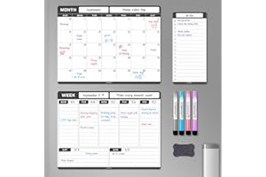 ALEZEL Dry Erase Calendar for Fridge, Magnetic Calendar Planner Whiteboard for Refrigerator, Includes Fridge Monthly & Weekly Calendar with List Board, 4 Markers + Eraser