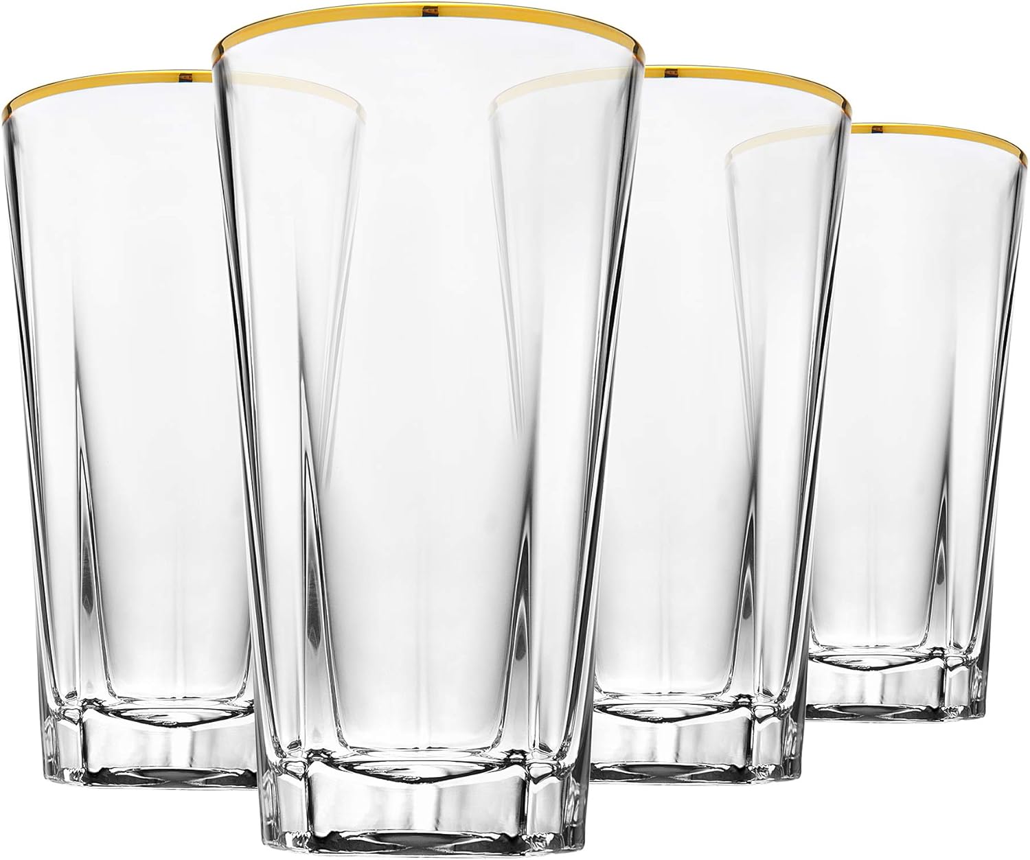 Godinger Highball Glasses, Beverage Glass Cups, Gold Rim