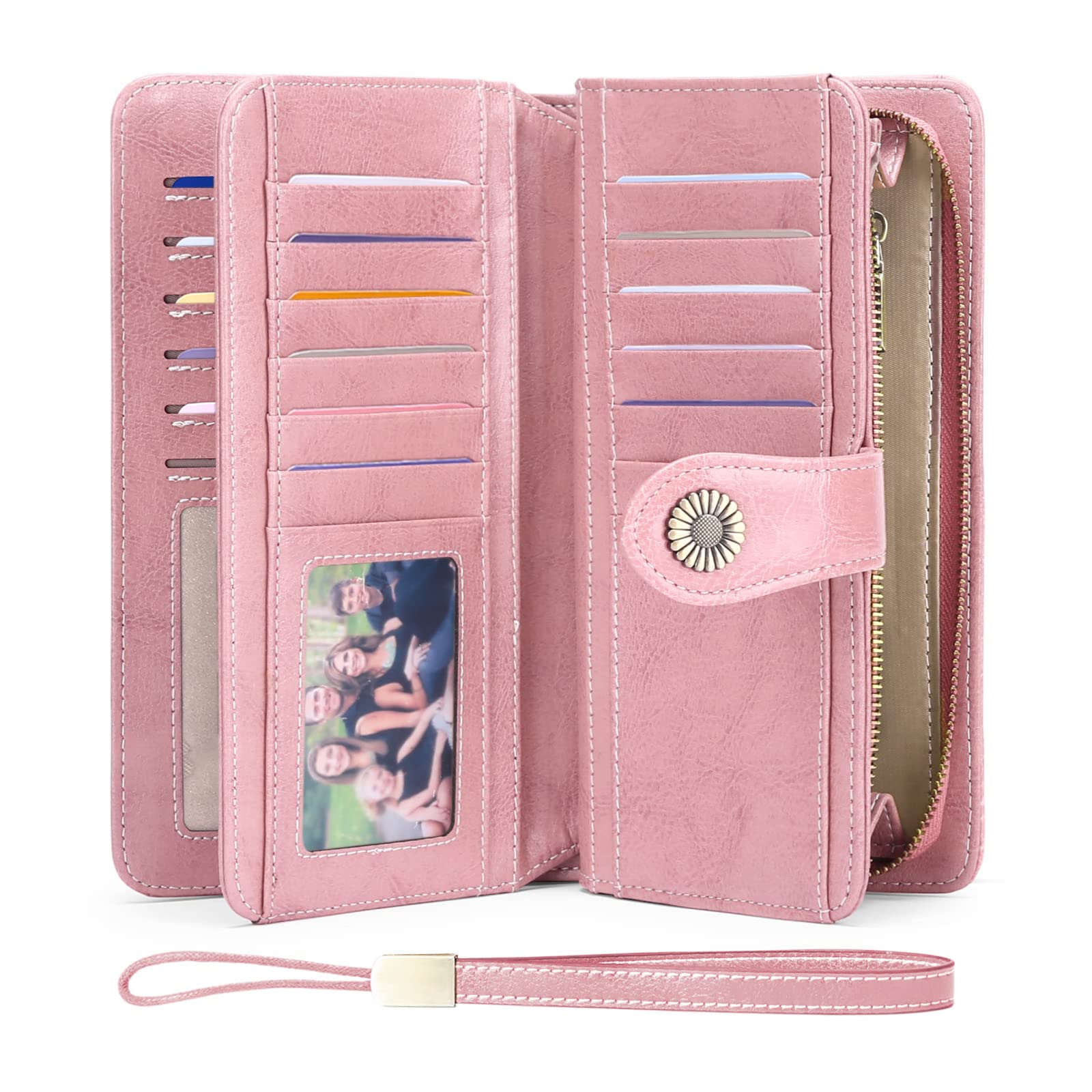 SENDEFN Genuine Leather Purses for Women, RFID Large Ladies Purse, Wallet for Women with Wrist Strap