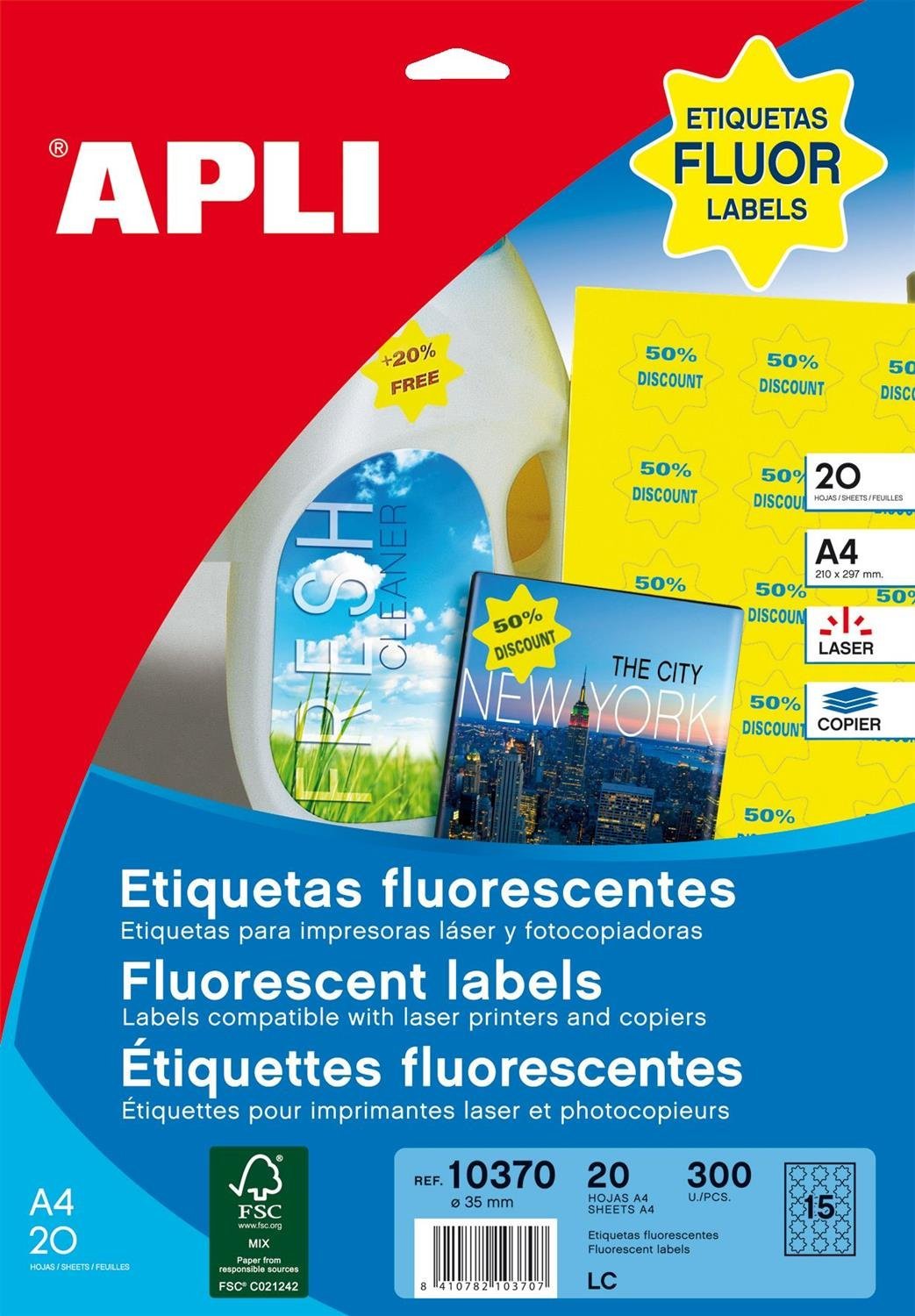 Laser Labels Diameter 35 mm Pack of 300 Fluorescent Yellow
