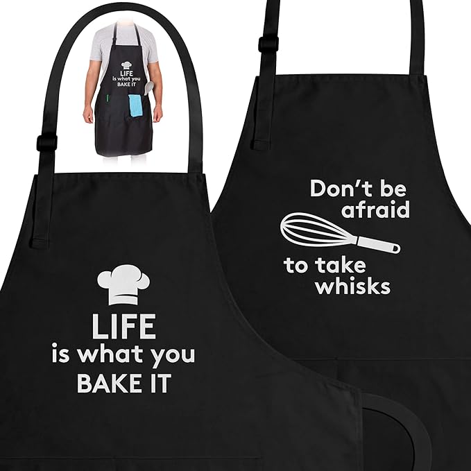 Zulay (2Pack) Funny Aprons For Women, Men & Couples Adjustable Universal Fit