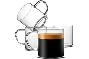 LUXU 4pcs Set Simple Glass Coffee Mugs-Hand Blown&Seamless Design,14 oz Clear Coffee Cups-Heat Resistant and Explosion-Proof,Lightweight Tea Mugs with Anti Scald Handle Ideal for Home,Cafe,Coffee Bar