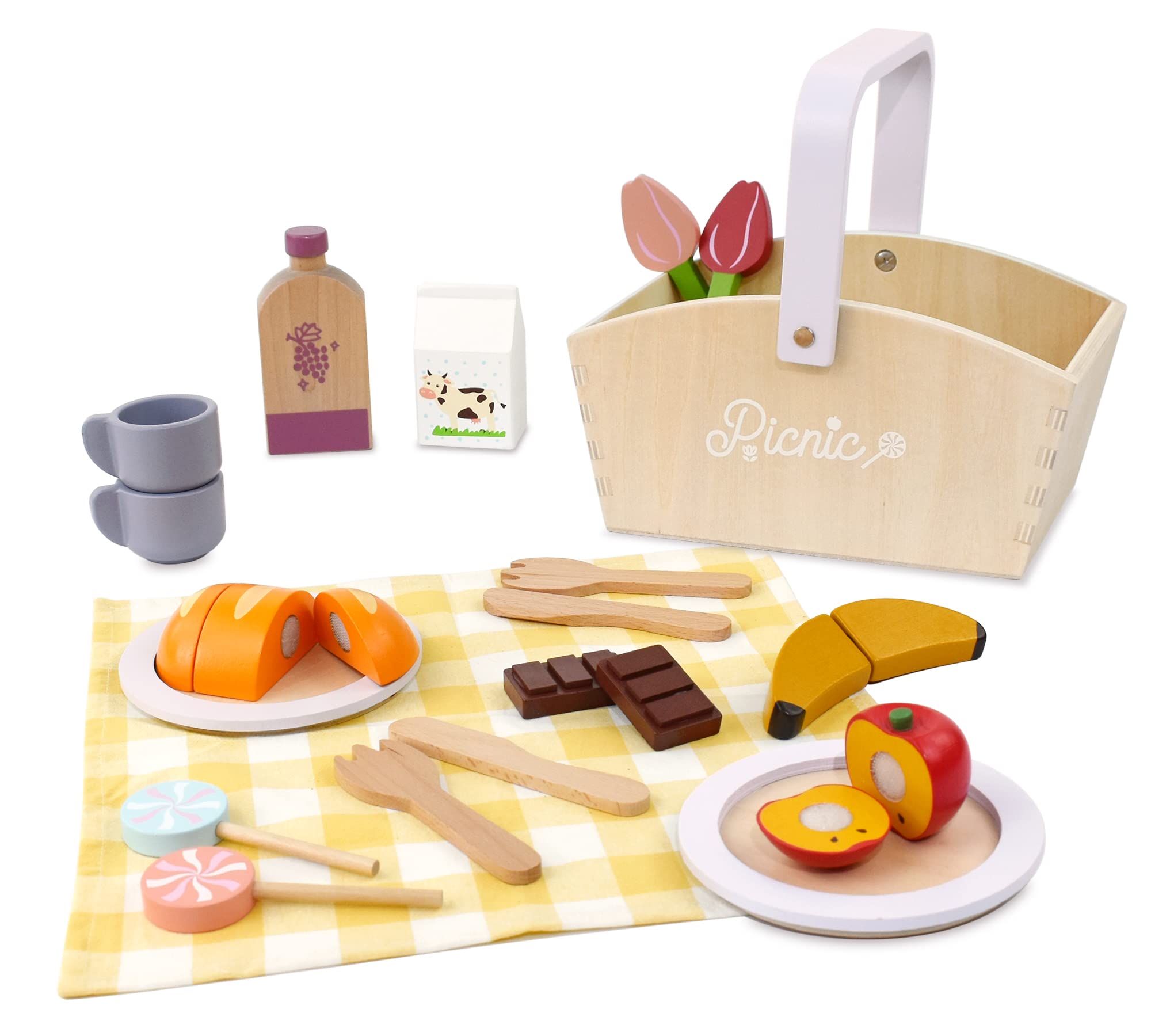 Mua Wooden Picnic Basket Playset Toy,Pretend Play Food Sharing Playset ...