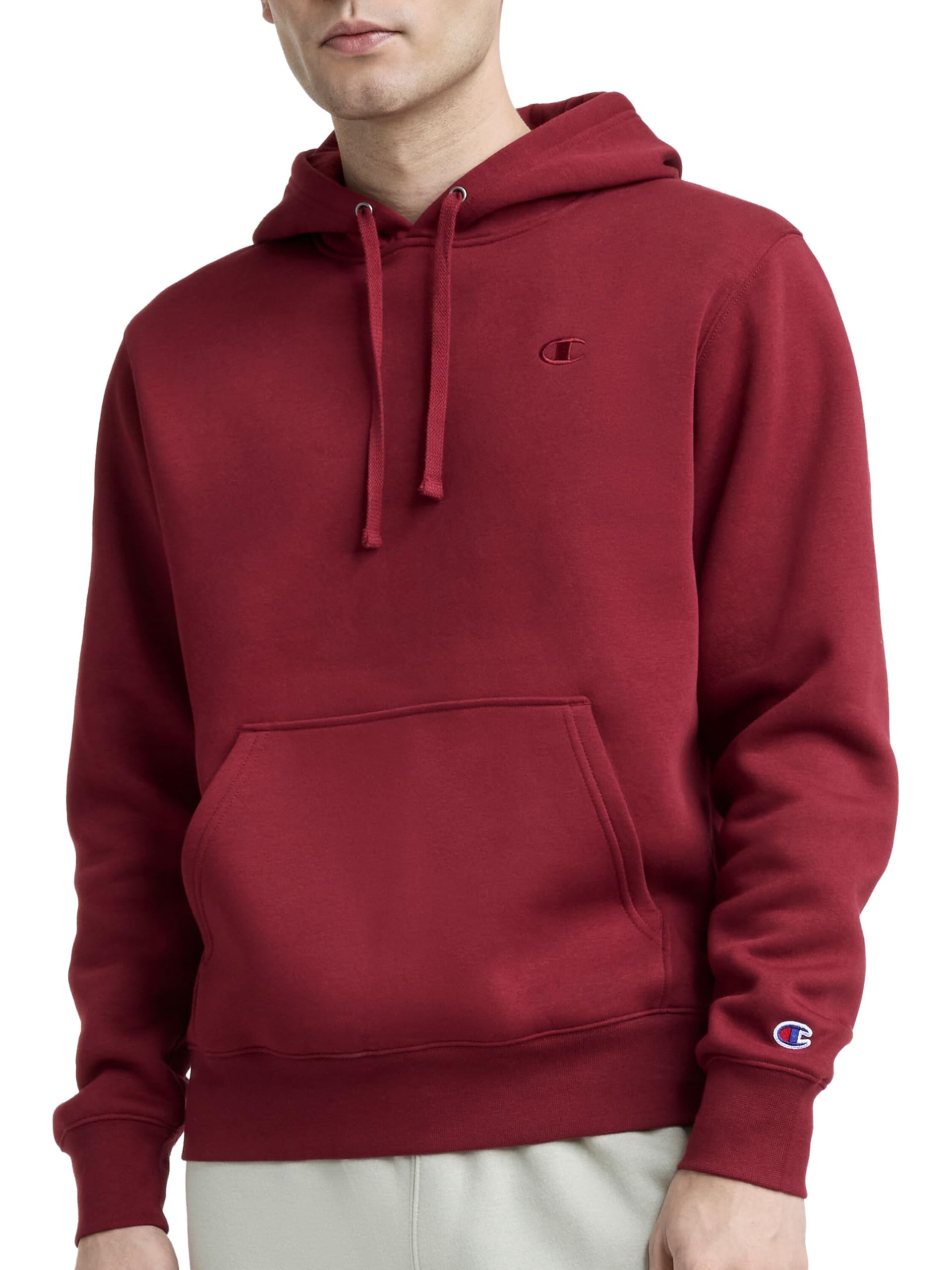 Champion Men's Pullover Fleece Hoodie, Standard Fit, Midweight, C Logo, Available in Regular and Big & Tall, Pomegranate, Large Image