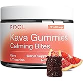 FOCL Kava Gummies Calming Bites - Calm and Relaxation Chewables with Kava Extract and L-Theanine - Plant-Based, Low-Calorie, Non-GMO Stress Gummies for Adults - Blood Orange, 30 Count