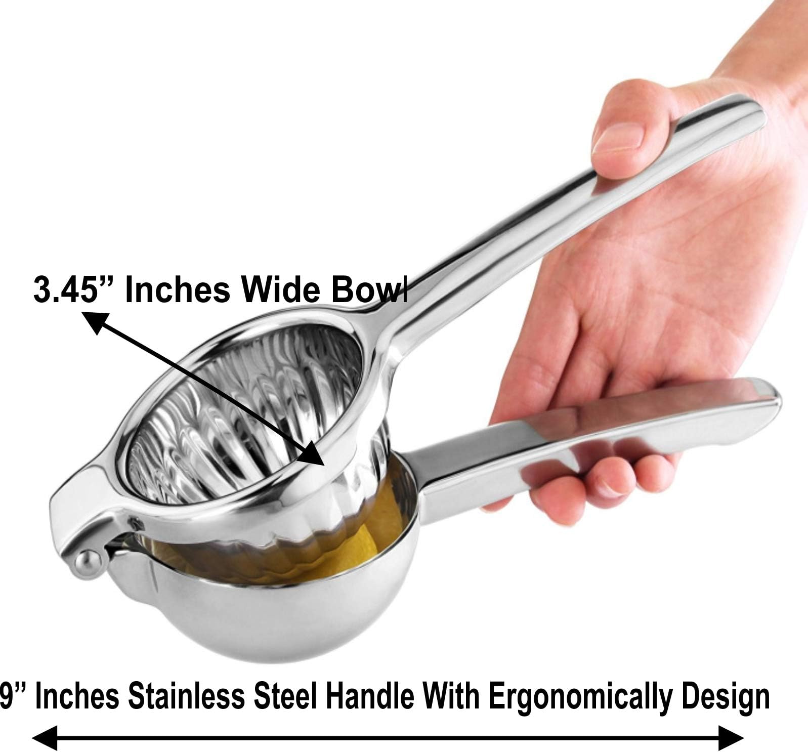 Pelotek- Lemon Squeezer/Citrus Juicer/Lime Fruit Juice Presser ✮ Made with Quality 304 Stainless Steel + Extra Wide Bowl (3.45"W+13 Holes) Citrus Crusher ✮for Orange Lemon Lime etc No Mess No Stress