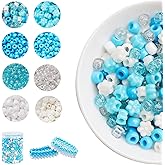 WIMIVI Winter Pony Beads (1200pcs), Blue and White Snowflake Pony Beads Bulk for Bracelets Making, Arts & Crafts Beading Supplies for Jewelry Making, Hair Beading