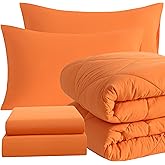 NTBAY Twin Comforter Set with Sheets, 5 Pieces Soft and Breathable Twin Bedding Set, Twin Bed in a Bag, Down Alternative Comforter Set Solid Color All Season, Kids Bedding Set, Orange