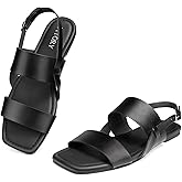 FITORY Women's Flat Sandals Fashionable Square Open Toe Adjustable Buckle Slippers Summer Size 6-11