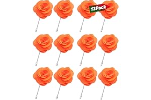 12Pack Flower Lapel Pins Stick Brooch, Handmade Camellia Flower Boutonniere for Men Women Suit Wedding Party