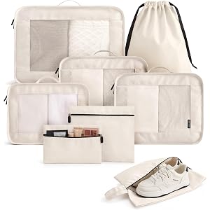 LIGHT FLIGHT 8 Set Packing Cubes for Travel, Cruise Ship Travel Essentials | 8-Pack Packing Bags, Mesh Luggage Organizer Bags