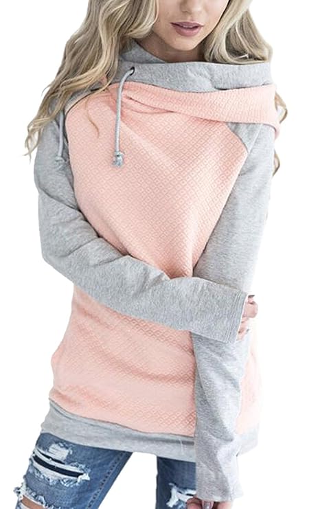 Hoodies for Women Oblique Zipper Sweatshirts Long Sleeve Hooded Tops Spliced Color Casual Pullover Pink best women's sweatshirts