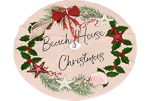 SUBVCIK Beach House Christmas Holiday Starfish Christmas Tree Skirt 36" for Xmas Holiday New Year Party Circle Tree Mat Ornaments Decoration