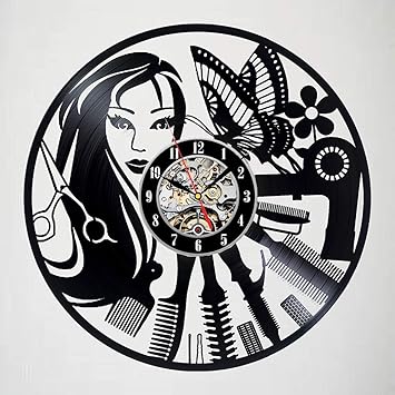 Vintage Vinilo Registro Reloj De Pared Hecho A Mano Peluqueria