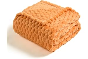 Vessia Flannel Fleece Throw Blanket(50x70 inch), 3D Jacquard Light Orange Fuzzy and Warm Blanket for Couch,Sofa,Bed,Chair, 300GSM Super Soft Touch Cozy Lightweight Throw for All-Season Home Decor