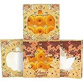 qiqee Thanksgiving Auto-pop Up 10x10x2.5 inch Pie Boxes with Window Pumkin Leaves 30Packs Cookie Donut Bakery Box