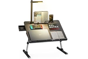 Laptop Bed Tray Desk with LED Desk Light, SAIJI Adjustable Laptop Stand for Bed, XX-Large PVC Leather Foldable Laptop Table w