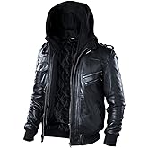 TLC’s Mens Leather Bomber Jacket | Durable Lambskin Leather Bomber Jacket Men with Removable Hood