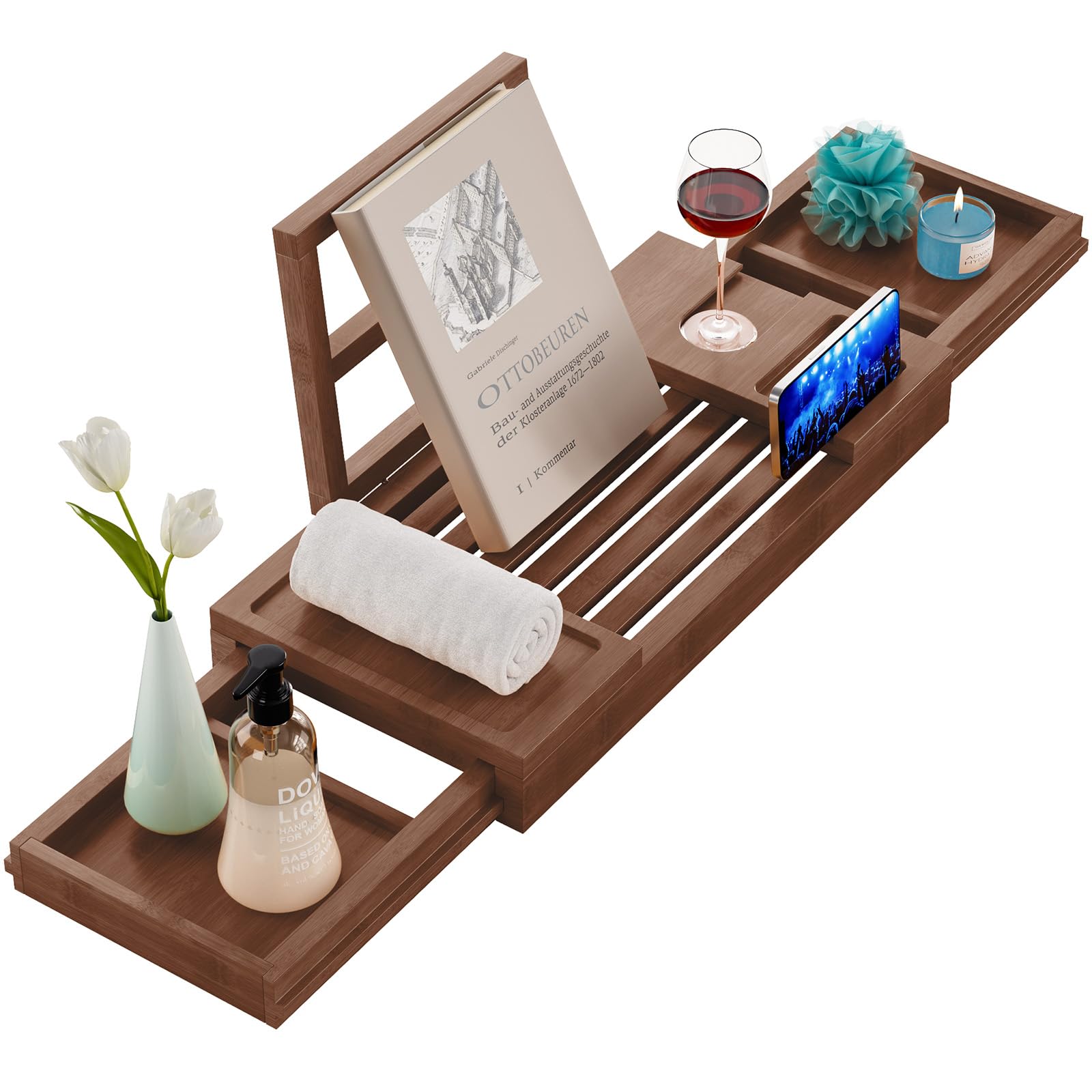 Photo 1 of Yirilan Bamboo Bathtub Tray, Expandable Bathroom Tray,Browm