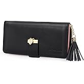 Pomelo Best RFID Wallets for Women with Multiple Card Slots and Cellphone Compartment, womens wallet (black)