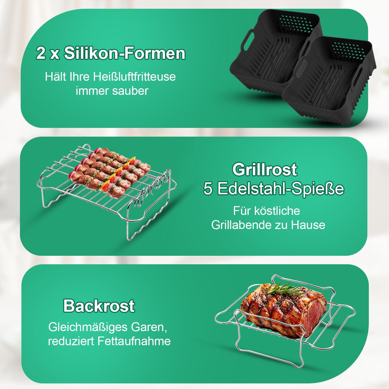 Heißluftfritteuse Zubehör Set für den COSORI Dual Blaze Airfryer 8,5 L. 21-Teiliges Set inklusive Wiederverwendbarer Silikon-Einsätze, Einem Grillrost, Silikon-Toastformen, Muffinformen und Mehr 3