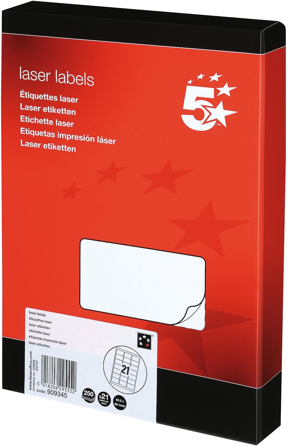 5 Star Sticky Labels White Multipurpose (5250 Pack) Label Stickers Laser Copier Inkjet 63.5x38.1mm, 63.5 x 38.1 millimetres