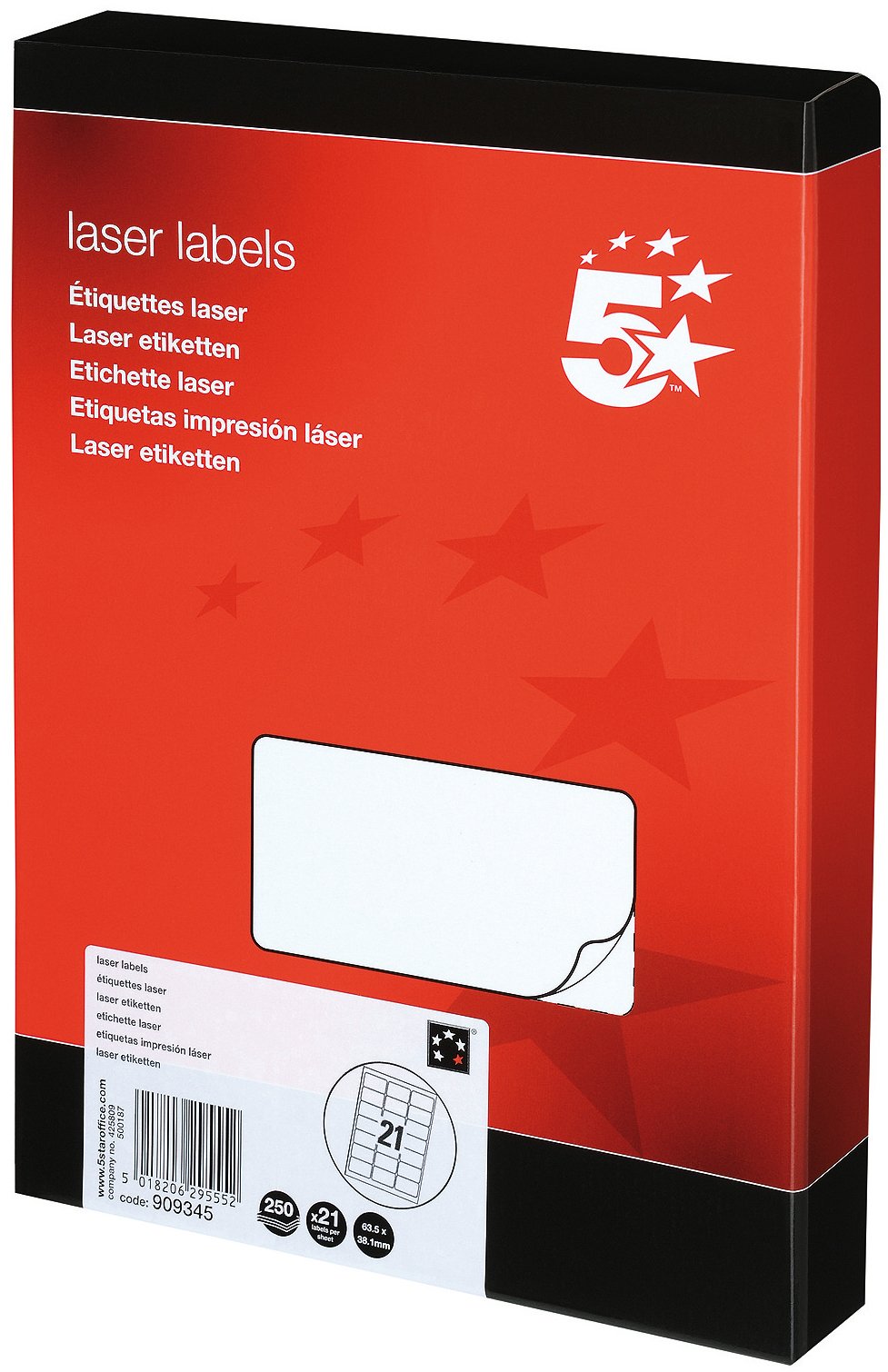 5 Star Sticky Labels White Multipurpose (5250 Pack) Label Stickers Laser Copier Inkjet 63.5x38.1mm