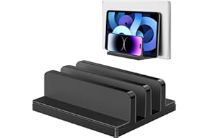 Gogoonike Vertical Laptop Stand, Laptop Holder with Adjustable Dock, ABS Plastic Dual Slots Computer Holder Compatible with Smartphones, Tablet, Book, Document, Laptops(Up to 17.3 inches) and More