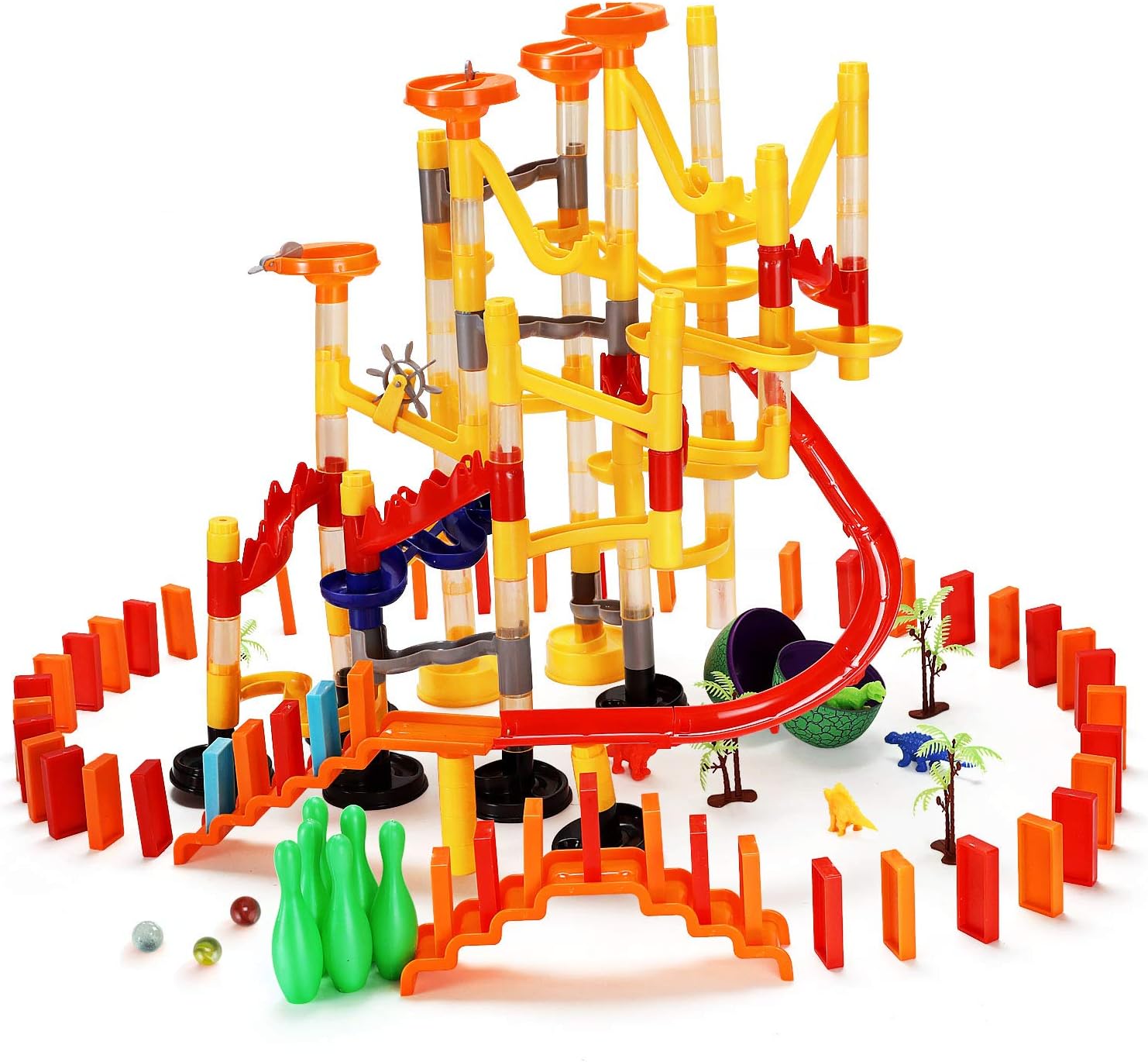 Ucradle Marble Run, 278 Pcs Marble Runs for Kids Creative Marble Track Set Railway Building Blocks Domino and Marbles for Kids Educational Learning Marble Maze for Ages 4+Boys and Girls