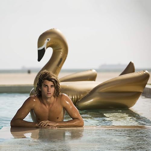 FUNBOY Giant Inflatable Gold Swan Pool Float, Luxury Float for