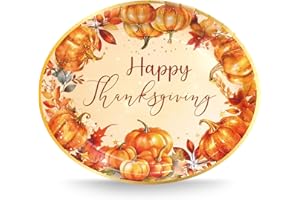 ceiba tree Thanksgiving Oval Paper Plates 24PCS, 10" x 12" Fall Disposable Plates, Pumpkin Design Dinnerware for Thanksgiving Day Party Decor