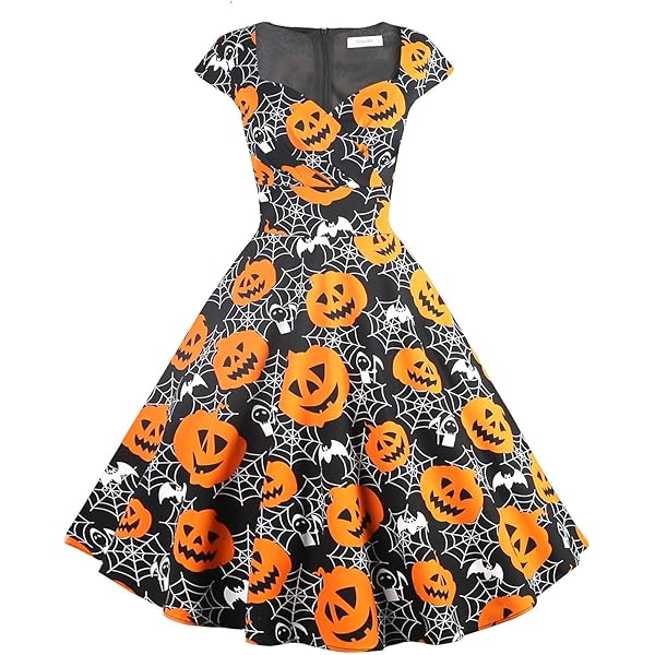Amazon.com: Halloween Dresses Womens Long Sleeve Cocktail Swing Dress  Skeleton Pumpkin Printed Cosplay Party Costume Medium : Clothing, Shoes &  Jewelry